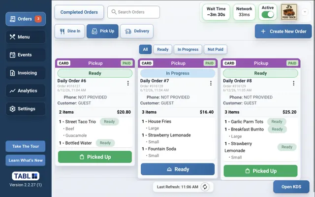 TABL food truck POS order queue screen thumbnail